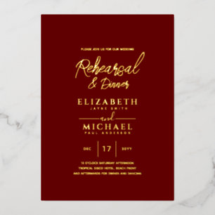 Burgundy Gold Foil Wedding Rehearsal and Dinner