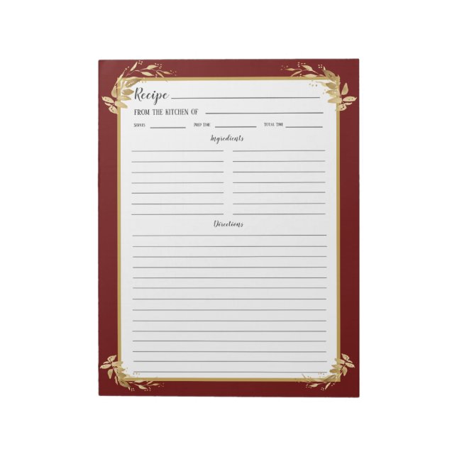 Burgundy Gold Foliage Recipe Binder Notepad (Rotated)