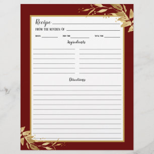 Burgundy Gold Foliage Recipe Binder Page