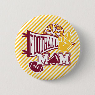 Burgundy & Gold Football Mum 6 Cm Round Badge