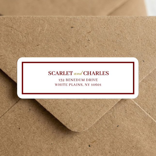 Burgundy & Gold Formal Wedding Return Address (Burgundy and gold return address label adds elegant consistency to your wedding mail.)