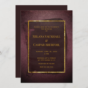 Burgundy & Gold Frame Watercolor Wash Wedding Invitation