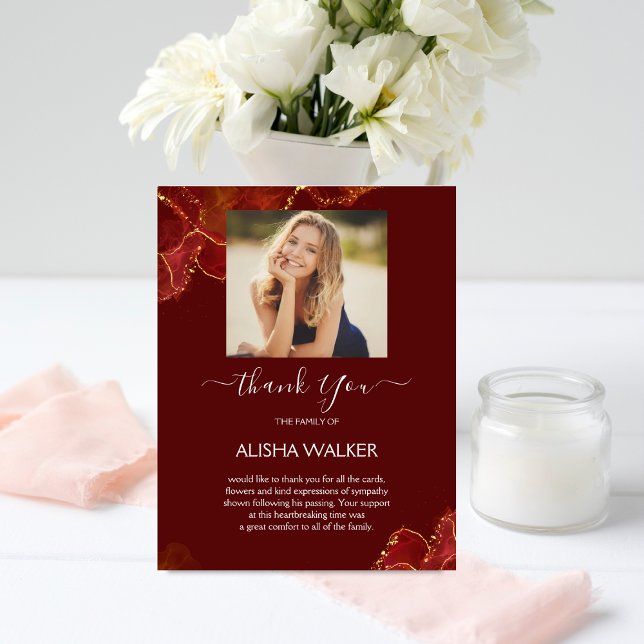 Burgundy & Gold Funeral Memorial Thank You Card (Creator Uploaded)