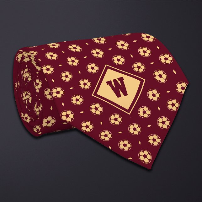 Burgundy Gold Futbol (Soccer) Ball Icon Necktie (Creator Uploaded)