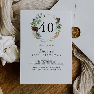 Burgundy Gold Geometric 40th Birthday Party Invitation