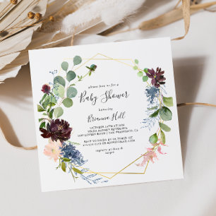 Burgundy Gold Geometric Baby Shower Invitation