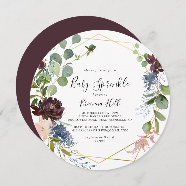 Burgundy Gold Geometric Baby Sprinkle Invitation (Front/Back)