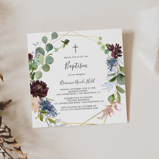 Burgundy Gold Geometric Baptism Invitation (Creator Uploaded)