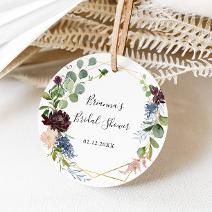 Burgundy Gold Geometric Bridal Shower Favour Classic Round Sticker
