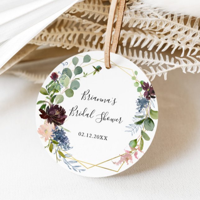 Burgundy Gold Geometric Bridal Shower Favour Classic Round Sticker (Creator Uploaded)