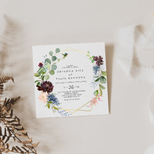 Burgundy Gold Geometric Casual Wedding Invitation