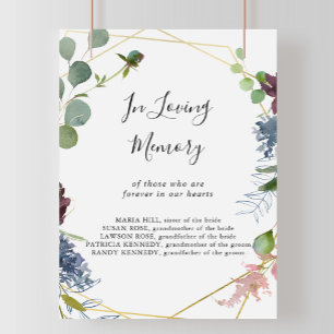 Burgundy Gold Geometric In Loving Memory Sign