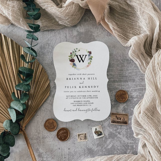 Burgundy Gold Geometric Monogram Wedding Invitation (Creator Uploaded)