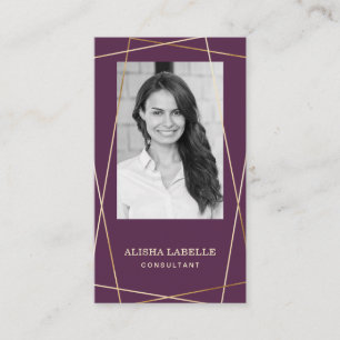 Burgundy & Gold Geometric Photo Layout & Monogram Business Card