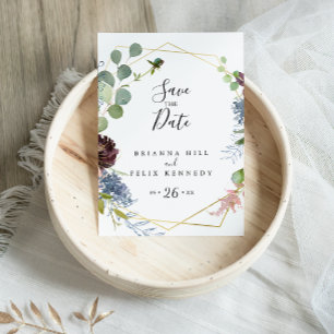 Burgundy Gold Geometric Save the Date Postcard