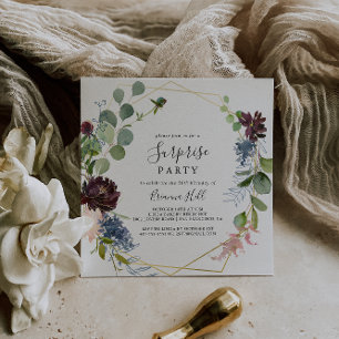 Burgundy Gold Geometric Surprise Party Invitation