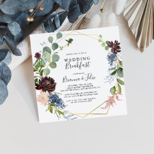 Burgundy Gold Geometric Wedding Breakfast Invitation