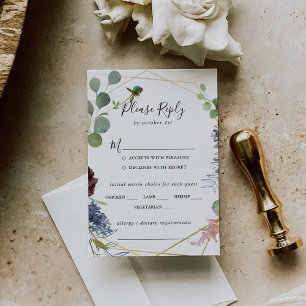 Burgundy Gold Geometric Wedding Menu Choice RSVP