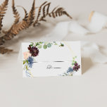 Burgundy Gold Geometric Wedding Place Card<br><div class="desc">This burgundy gold geometric wedding place card is perfect for a winter wedding. The elegant boho design features watercolor navy,  blush pink and wine shade flowers with artistic penciled details.

Personalise the back of the place card with the names of the bride and groom and the date.</div>