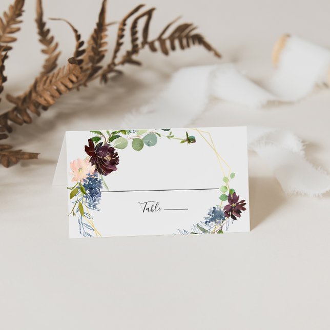 Burgundy Gold Geometric Wedding Place Card (Creator Uploaded)