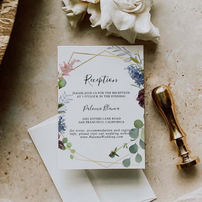 Burgundy Gold Geometric Wedding Reception Enclosure Card (Creator Uploaded)