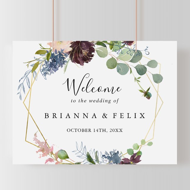 Burgundy Gold Geometric Wedding Welcome Sign (Creator Uploaded)
