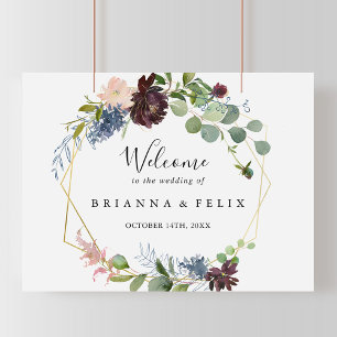 Burgundy Gold Geometric Wedding Welcome Sign