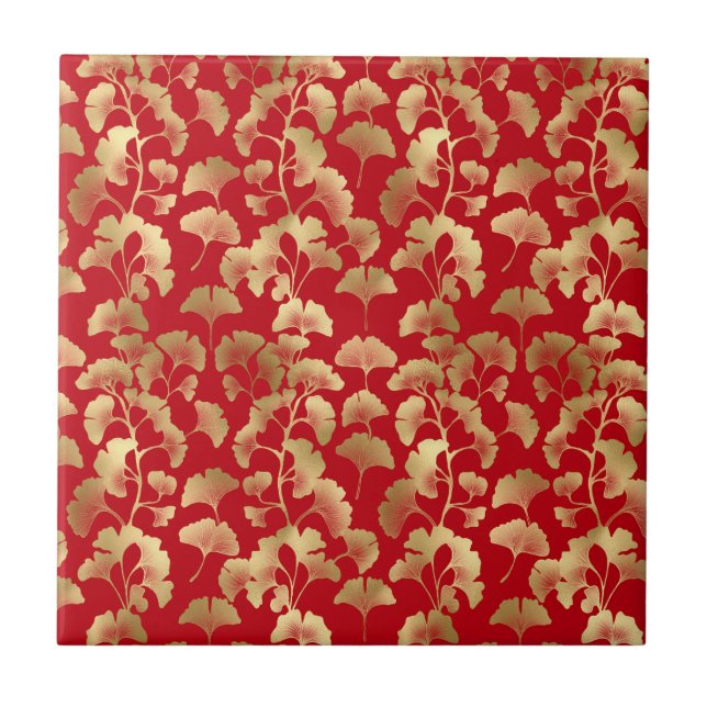 Burgundy Gold Ginkgo with Japanese Elegance Tile (Front)