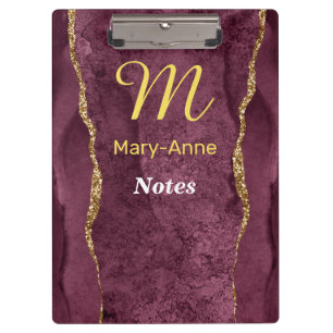 Burgundy & Gold Glitter Agate Clipboard