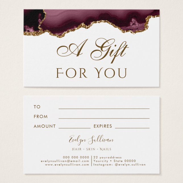 burgundy gold glitter Agate Gift Card (Front & Back)