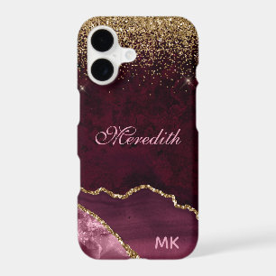 Burgundy Gold Glitter Agate Personalised