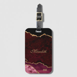 Burgundy Gold Glitter Agate Personalised Luggage Tag