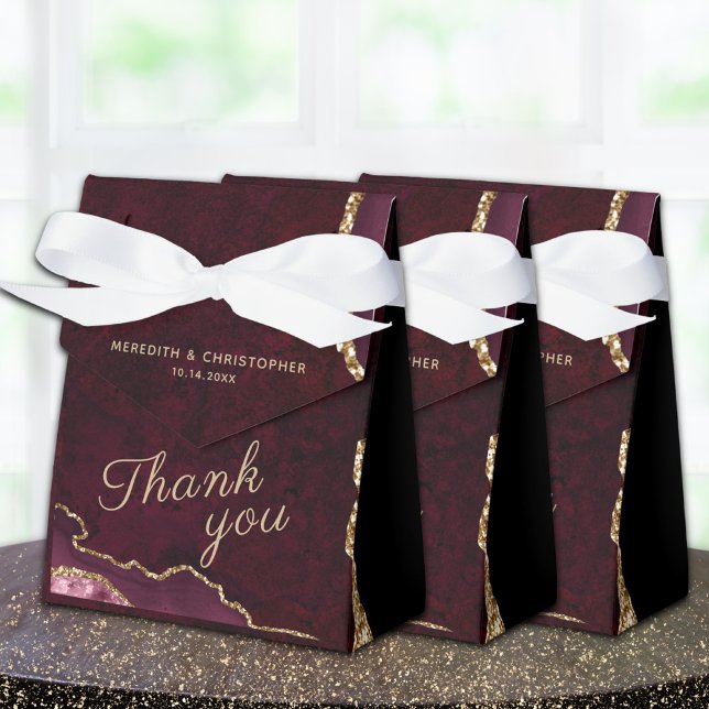 Burgundy Gold Glitter Agate Wedding Favour Box (Creator Uploaded)