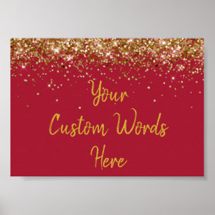 Burgundy & Gold Glitter Birthday Party Anniversary Poster