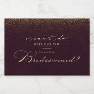 Burgundy Gold Glitter Bridesmaid Proposal  Sparkling Wine Label