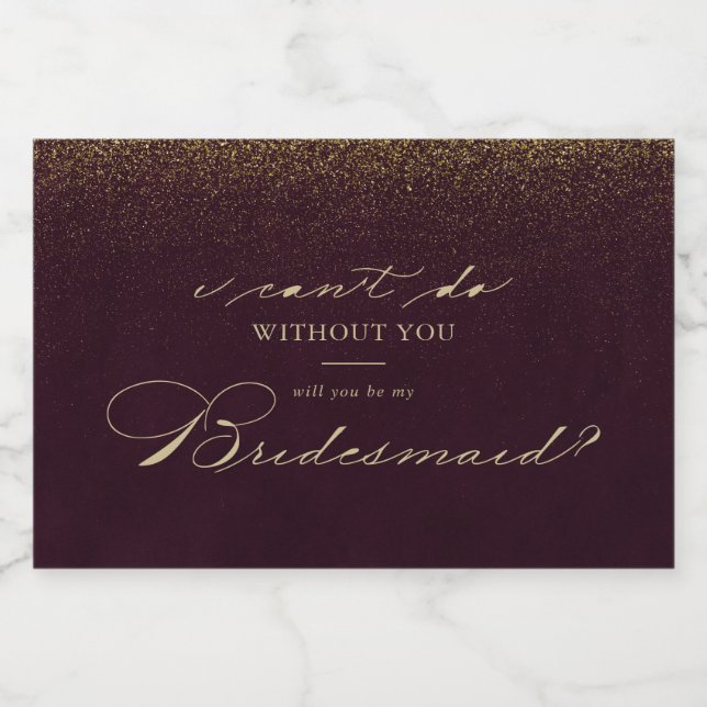 Burgundy Gold Glitter Bridesmaid Proposal  Sparkling Wine Label (Single Label)