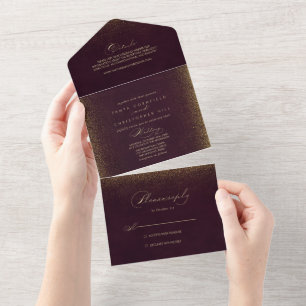  Burgundy Gold Glitter Calligraphy Wedding   All I All In One Invitation