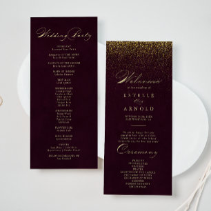 Burgundy Gold Glitter Calligraphy Wedding Program Programme