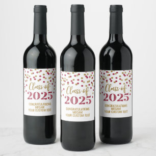 Burgundy Gold Glitter Class of 2025 Graduation Wine Label