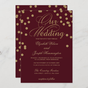 Burgundy Gold Glitter Confetti Elegant Wedding Invitation