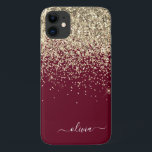 Burgundy Gold Glitter Girly Monogram Glam Case-Mate iPhone Case<br><div class="desc">Gold and Burgundy Faux Sparkle and Dripping Glitter Brushed Metal Monogram Name and Initial Phone. This makes the perfect sweet 16 birthday,  wedding,  bridal shower,  anniversary,  baby shower or bachelorette party gift for someone that loves glam luxury and chic styles.</div>
