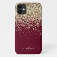 Burgundy Gold Glitter Girly Monogram Glam