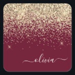 Burgundy Gold Glitter Girly Monogram Glam Square Sticker<br><div class="desc">Gold and Burgundy Sparkle Glitter Brushed Metal Monogram Name Paper Party Sticker Address Labels. This makes the perfect sweet 16 birthday,  wedding,  bridal shower,  anniversary,  baby shower or bachelorette party gift for someone that loves glam luxury and chic styles.</div>