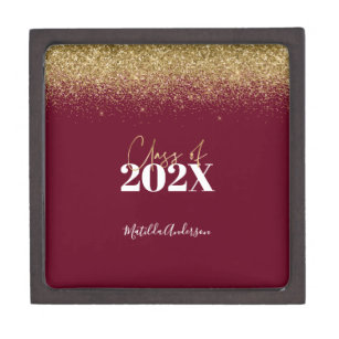 burgundy gold glitter graduation class of 22 gift box