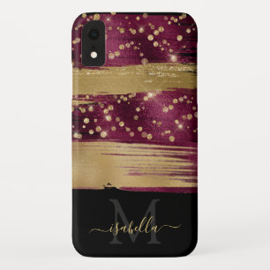 Burgundy Gold Glitter Script Monogrammed Case-Mate iPhone Case