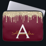 Burgundy Gold Glitter Sparkle Monogram Laptop Sleeve<br><div class="desc">Burgundy Marsala and Gold Faux Dripping Modern and Elegant Girly Glitter and Sparkle Elegant Monogram Case. This case can be customised to include your initial and first name.</div>