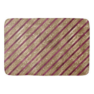 Burgundy Gold Glitter Stripes Bath Mat
