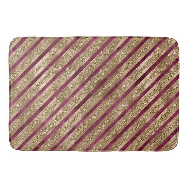 Burgundy Gold Glitter Stripes  Bath Mat (Front)