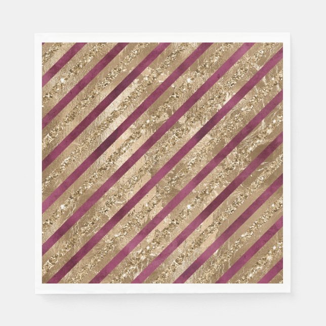 Burgundy Gold Glitter Stripes  Napkin (Front)