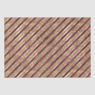Burgundy Gold Glitter Stripes Tissue Paper